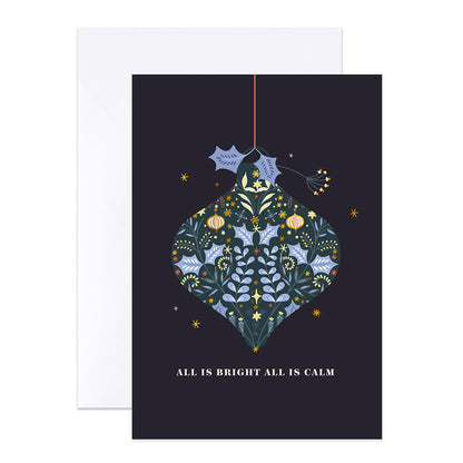 Hallmark Boxed Christmas Cards 10 Pack - Seasons Greetings featuring a floral illustrated bauble design with gold foil highlights.