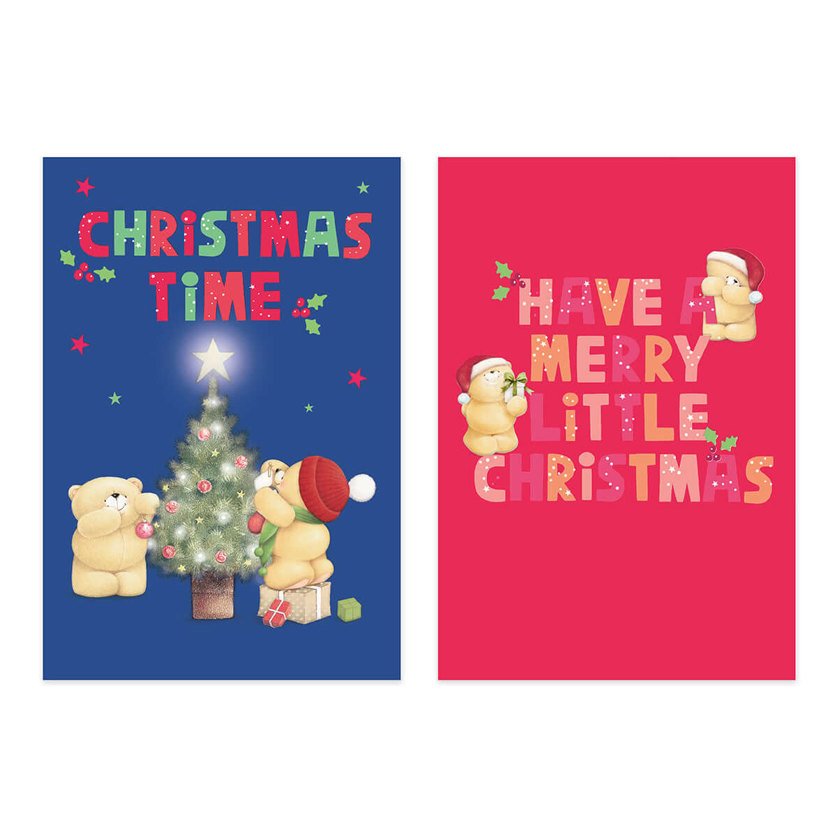 Hallmark Boxed Christmas Cards 10 Pack - Forever Friends featuring two designs with cute bears and festive messages in vibrant colours.
