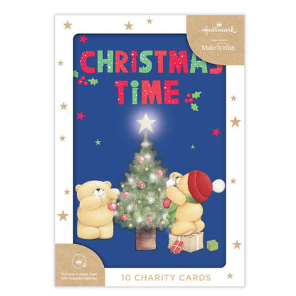 Hallmark Boxed Christmas Cards 10 Pack - Forever Friends, festive card design featuring bears decorating a tree with embossed details.
