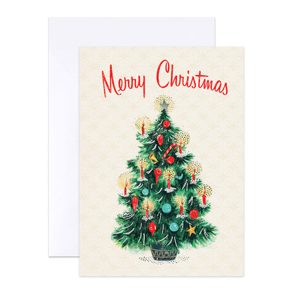 Hallmark Boxed Christmas Cards 20 Pack - Season's Magic featuring a retro Christmas tree illustration and 'Merry Christmas' greeting.
