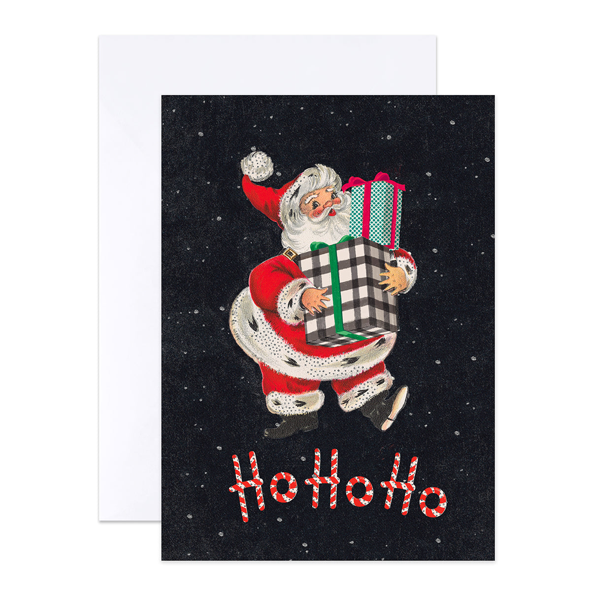 Hallmark Boxed Christmas Cards 20 Pack - Season's Magic featuring vintage Santa carrying gifts with 'Ho Ho Ho' text on black background.