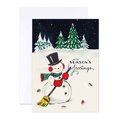 Hallmark Boxed Christmas Cards 20 Pack - Season's Magic featuring a cheerful snowman design with a top hat, holding a broom.