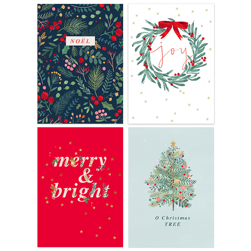 Hallmark Boxed Christmas Cards 20 Pack - Christmas Wishes featuring four festive designs with holly, wreaths, and cheerful messages.