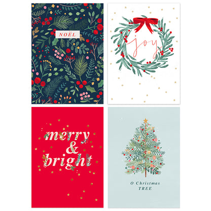 Hallmark Boxed Christmas Cards 20 Pack - Christmas Wishes featuring four festive designs with holly, wreaths, and cheerful messages.