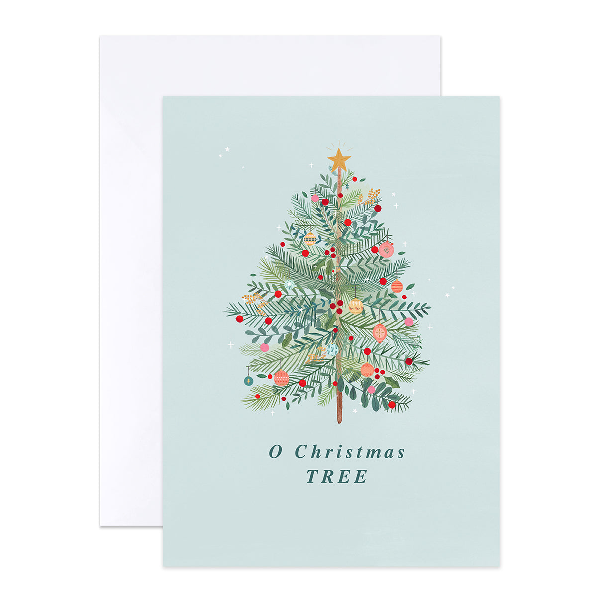 Hallmark Boxed Christmas Cards 20 Pack - Christmas Wishes featuring a Christmas tree illustration with colourful decorations on a light blue background.
