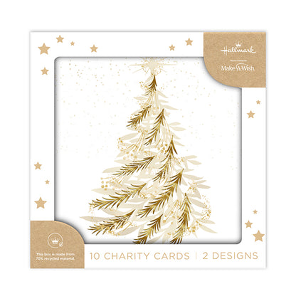 Hallmark Boxed Christmas Cards 10 Pack - Gold Trees