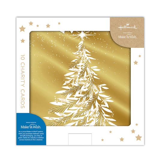 Hallmark Boxed Christmas Cards 10 Pack - Gold Trees