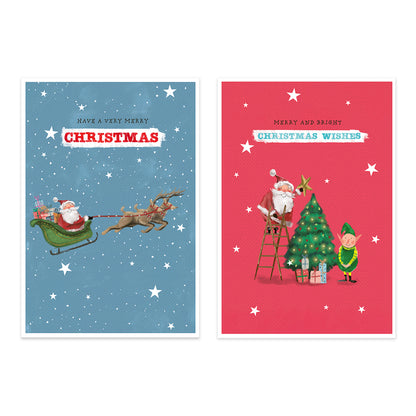 Hallmark Boxed Christmas Cards 10 Pack - Enjoy Every Minute featuring two festive card designs with Santa, one in blue and one in red.