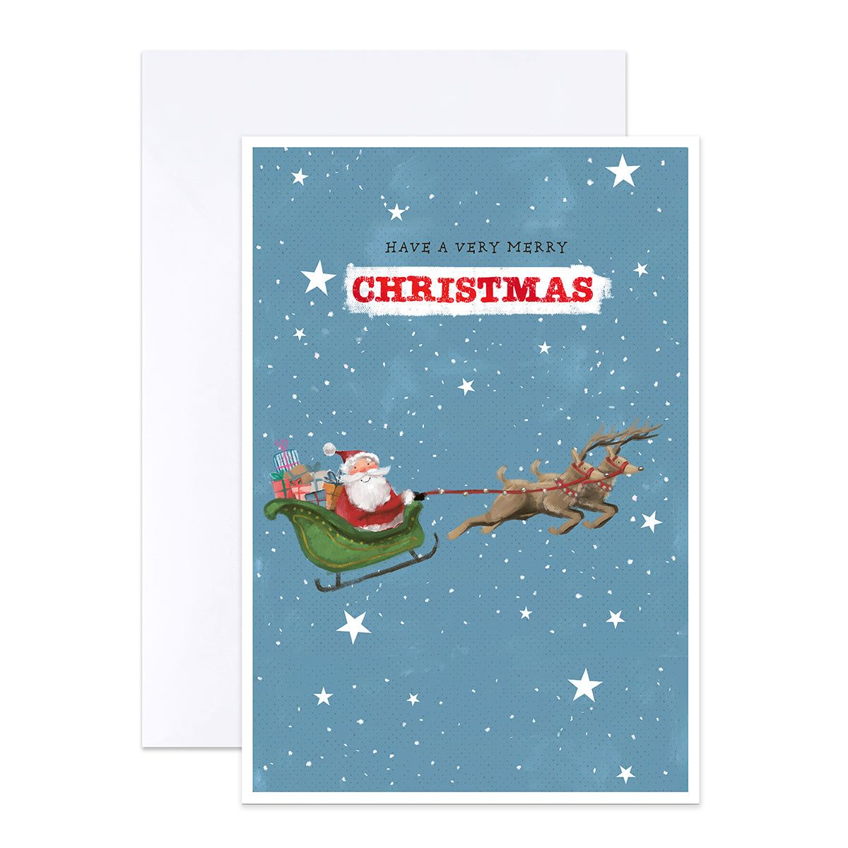 Hallmark Boxed Christmas Cards 10 Pack - Enjoy Every Minute featuring Santa on a sleigh with reindeer, red foil ‘Christmas’ design, flat lay.
