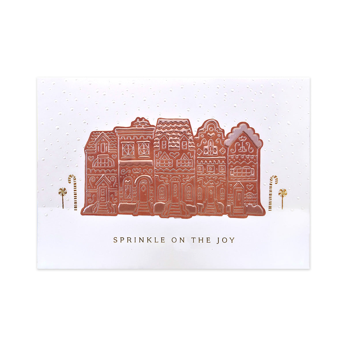 Hallmark Signature Boxed Christmas Cards 8 Pack - Gingerbread Houses with embossed gingerbread townhouses and gold foil accents.