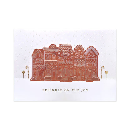 Hallmark Signature Boxed Christmas Cards 8 Pack - Gingerbread Houses with embossed gingerbread townhouses and gold foil accents.