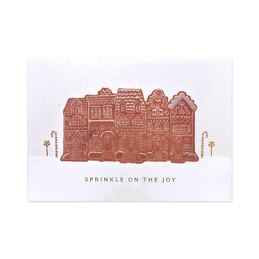 Hallmark Signature Boxed Christmas Cards 8 Pack - Gingerbread Houses with embossed gingerbread townhouses and gold foil accents.