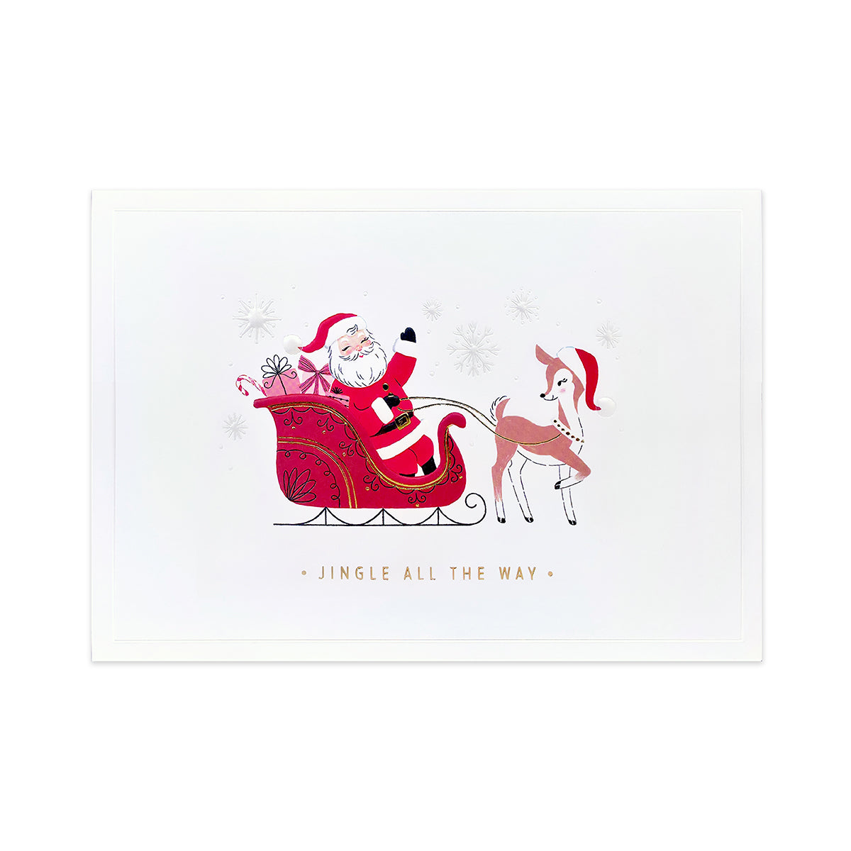Hallmark Signature Boxed Christmas Cards 8 Pack - Santa's Sleigh featuring Santa in a sleigh with a deer, embossed gold foil details.