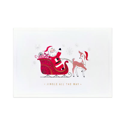 Hallmark Signature Boxed Christmas Cards 8 Pack - Santa's Sleigh featuring Santa in a sleigh with a deer, embossed gold foil details.