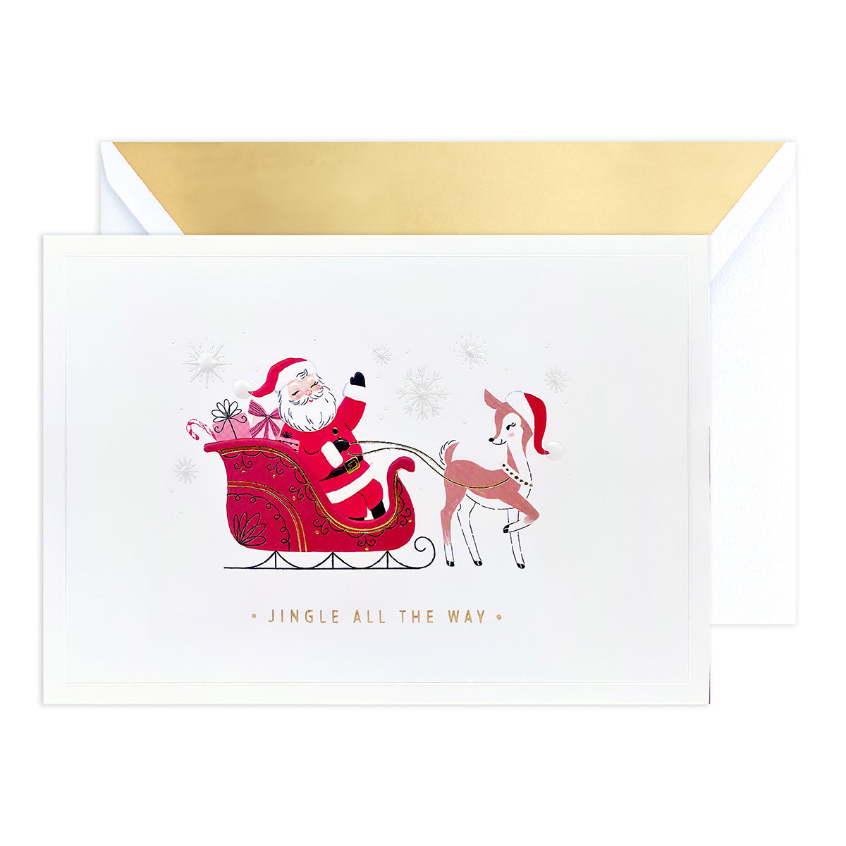 Hallmark Signature Boxed Christmas Cards 8 Pack - Santa's Sleigh featuring Santa Claus in sleigh with deer, embossed details, flat lay view