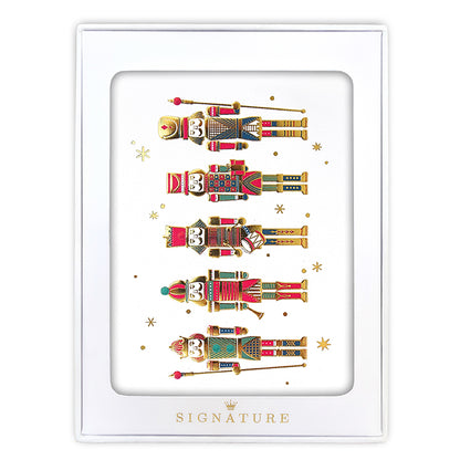Hallmark Signature Boxed Christmas Cards 8 Pack - Nutcrackers featuring colourful nutcracker illustrations with gold foil details in a window box.
