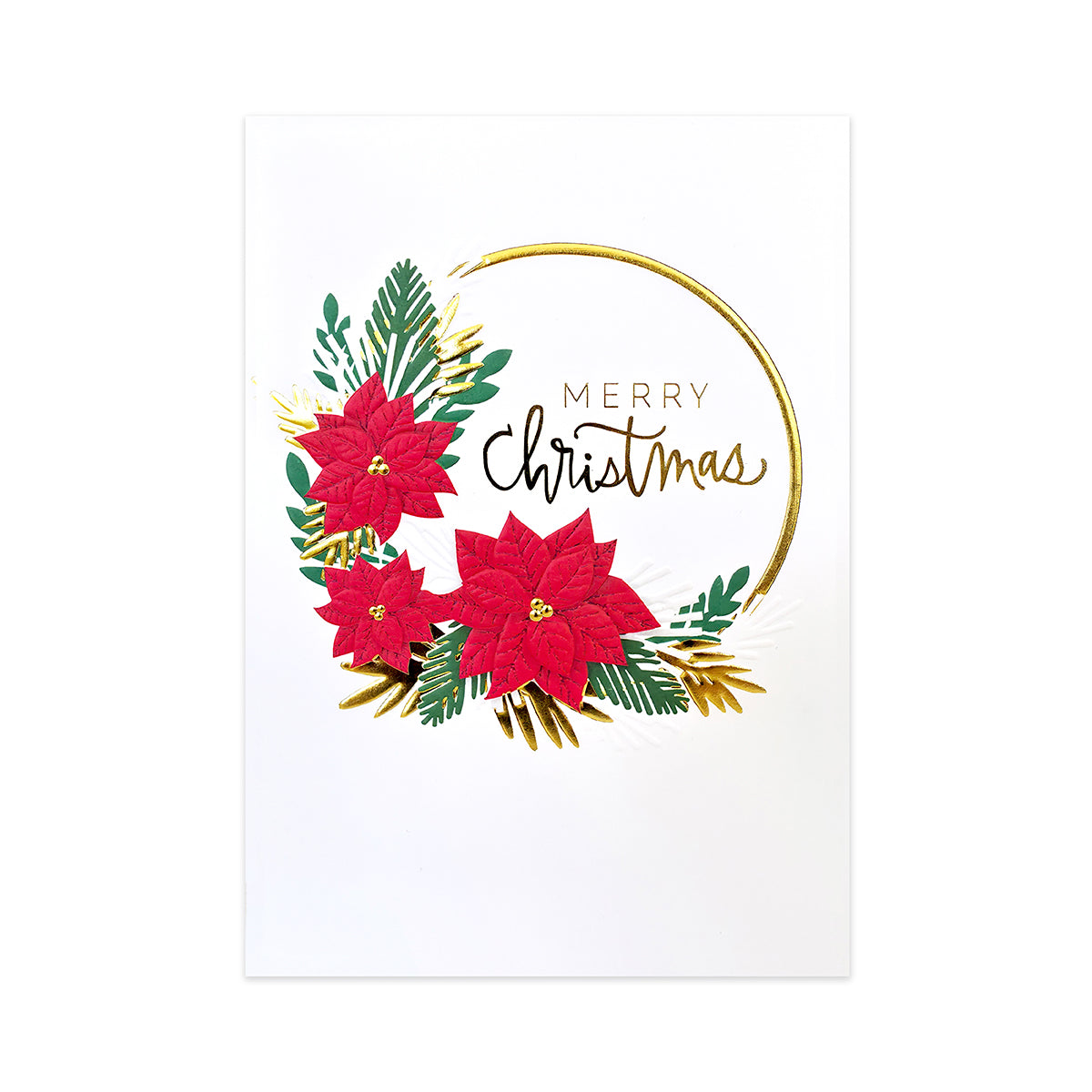 Hallmark Signature Boxed Christmas Cards 8 Pack - Poinsettia Wreath featuring embossed red poinsettias and gold foil details on a white background