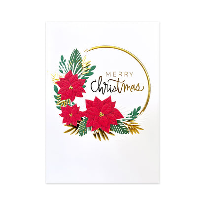 Hallmark Signature Boxed Christmas Cards 8 Pack - Poinsettia Wreath featuring embossed red poinsettias and gold foil details on a white background