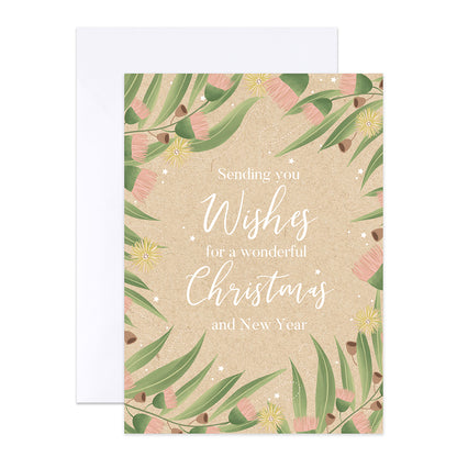 Hallmark Boxed Christmas Cards 10 Pack - Gumnut Blossoms featuring gumnut illustrations on a textured background with a blank envelope.