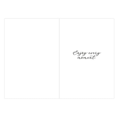 Hallmark Boxed Christmas Cards 10 Pack - Wombat & Kangaroo, interior view with hand-lettered message 'Enjoy every moment'.