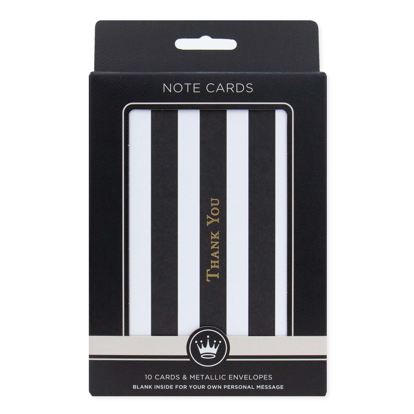 Hallmark Premium Note Cards - 10 Thank You Cards and metallic envelopes - 2 designs, showing elegant black and white striped packaging.