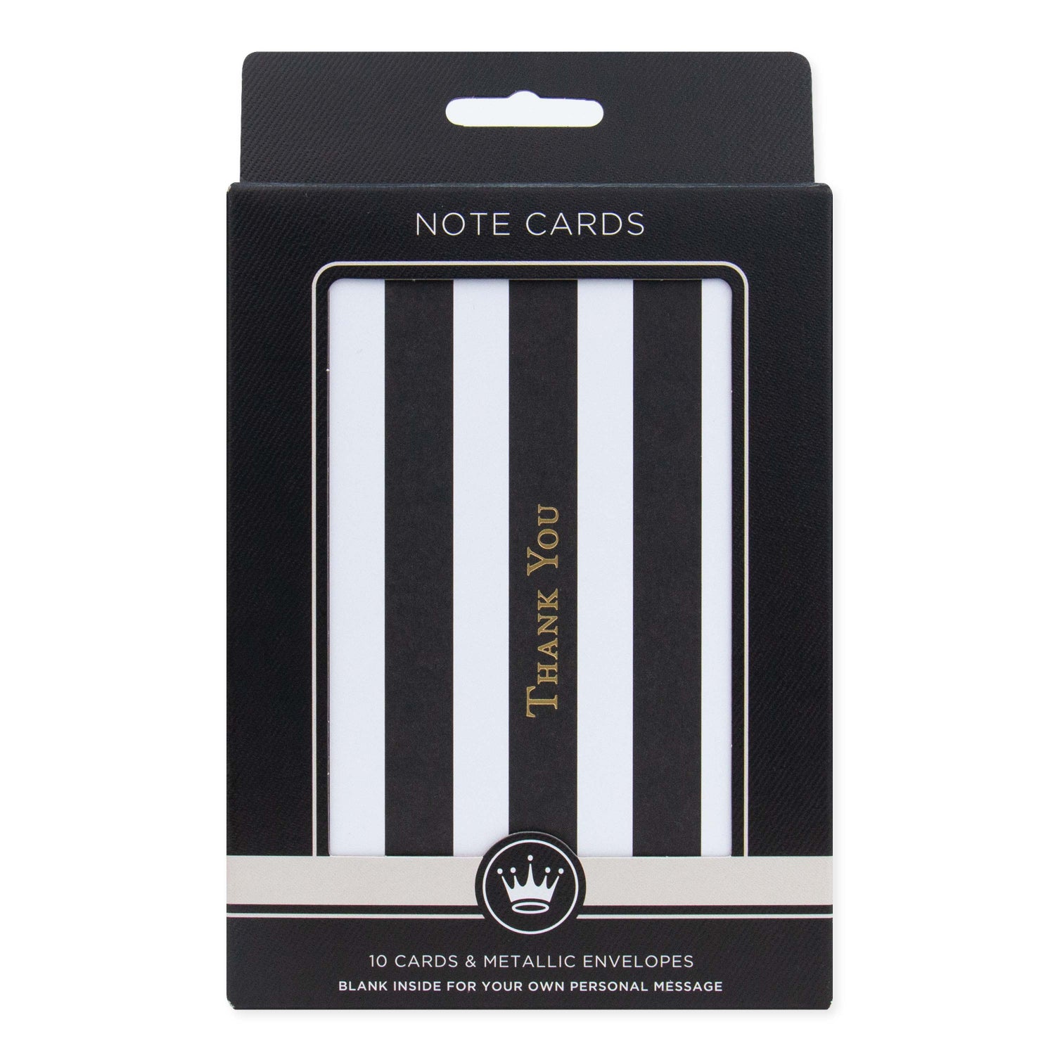 Hallmark Premium Note Cards - 10 Thank You Cards and metallic envelopes - 2 designs, showing elegant black and white striped packaging.