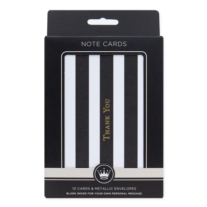 Hallmark Premium Note Cards - 10 Thank You Cards and metallic envelopes - 2 designs, showing elegant black and white striped packaging.