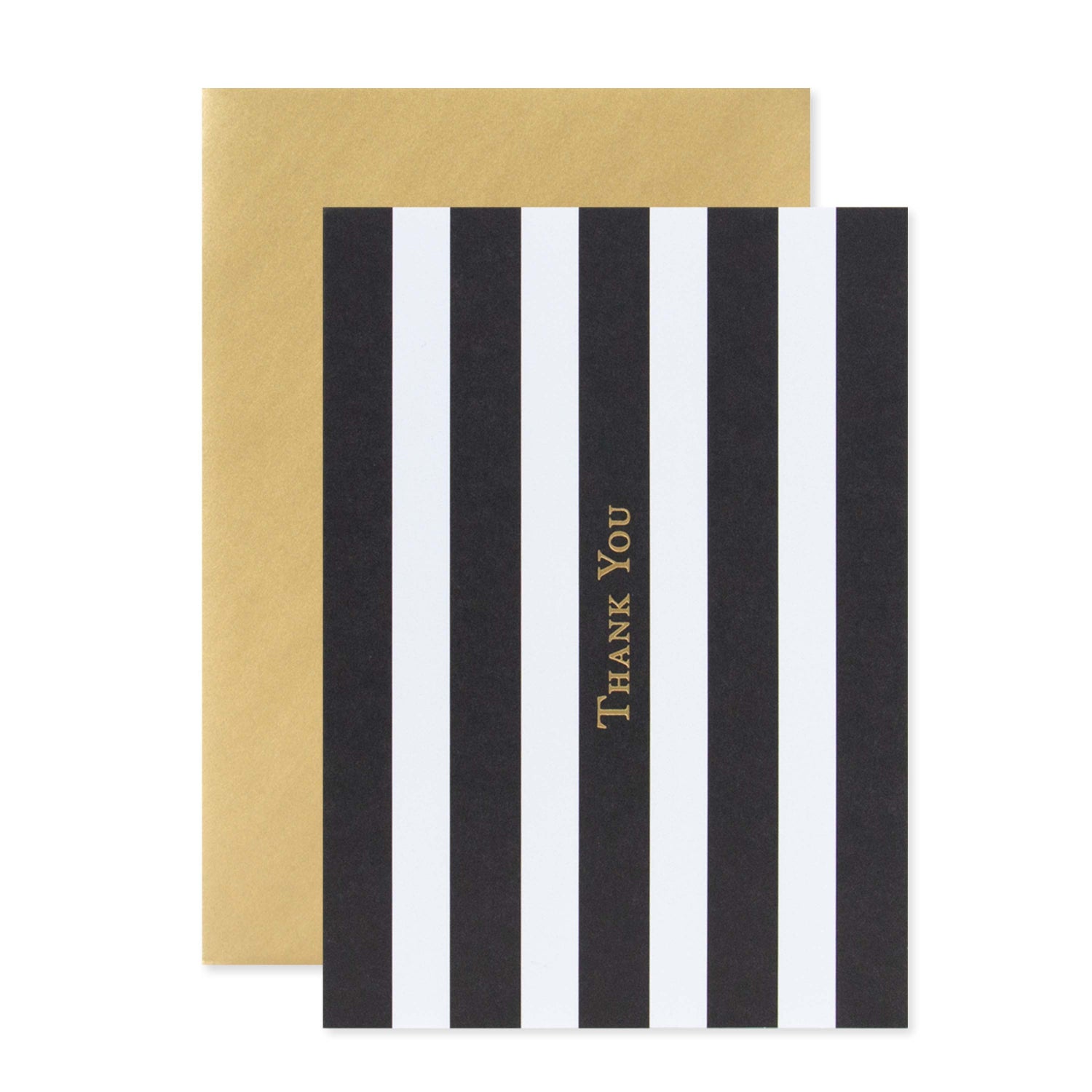 Hallmark Premium Note Cards - 10 Thank You Cards and metallic envelopes - 2 designs featuring black and white striped card with gold foil lettering and metallic gold envelope.