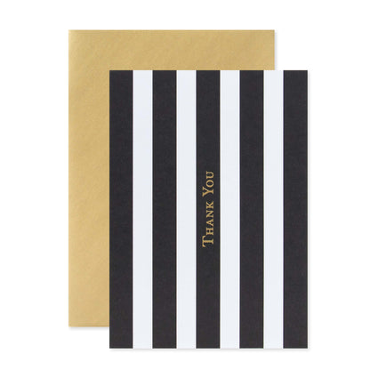 Hallmark Premium Note Cards - 10 Thank You Cards and metallic envelopes - 2 designs featuring black and white striped card with gold foil lettering and metallic gold envelope.