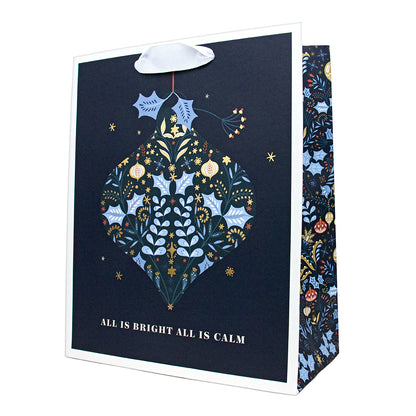Hallmark Medium Gift Bag - All Is Bright, All Is Calm features a stunning bauble design with gold foil details, 24.4cm high.