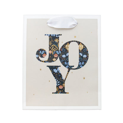 Hallmark Small Gift Bag - JOY featuring decorated letters, white grosgrain ribbon handle, and floral design, 13.9cm x 16.6cm.