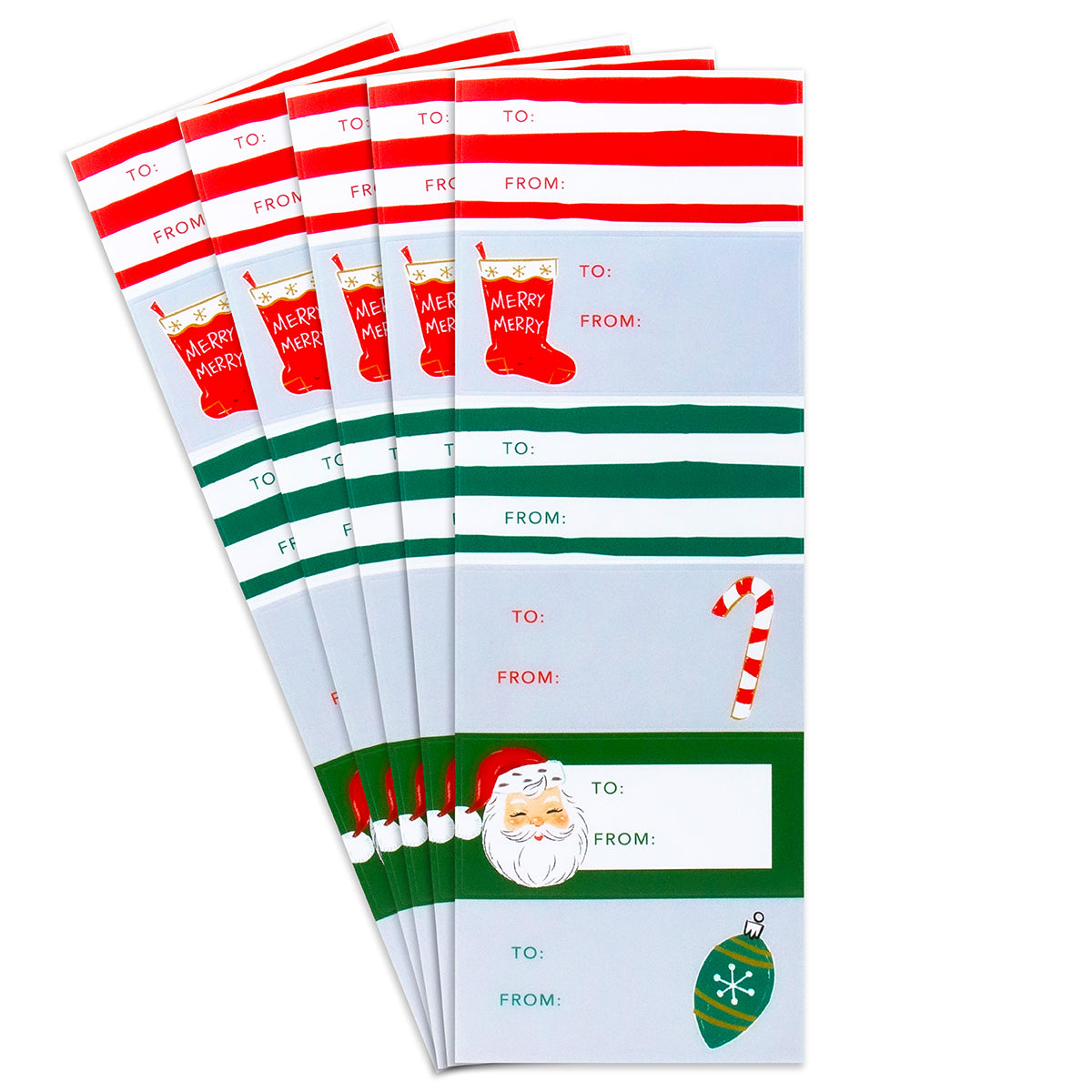Hallmark Christmas Sticker Labels 30 Pack - Colourful & Classic, featuring festive designs with stockings and Santa, flat lay view.