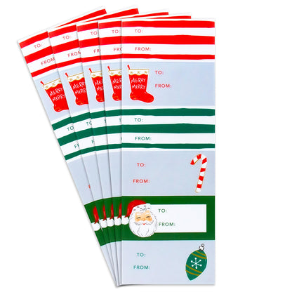Hallmark Christmas Sticker Labels 30 Pack - Colourful & Classic, featuring festive designs with stockings and Santa, flat lay view.