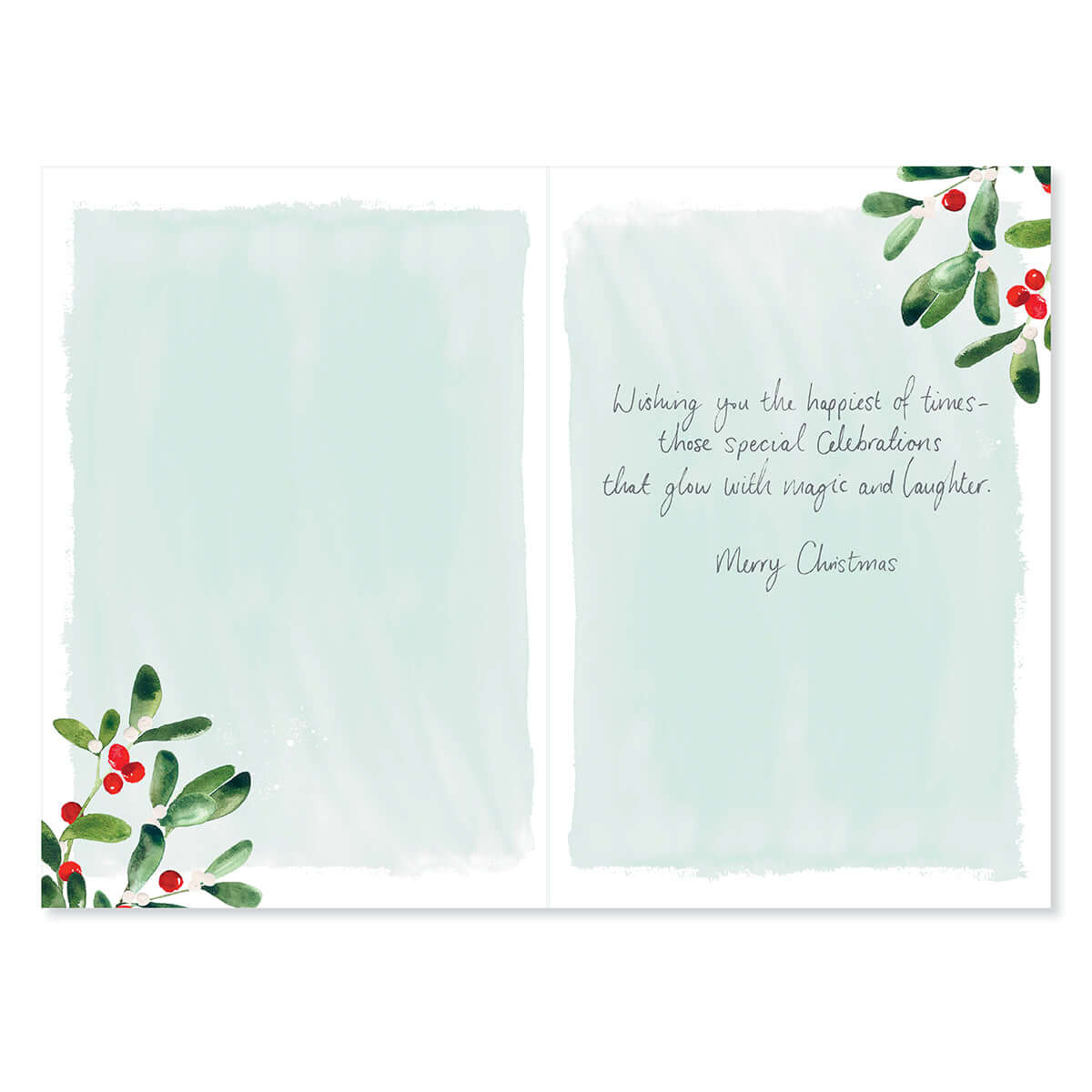 Hallmark Christmas Card For Mum & Dad - Magic & Laughter, inside design featuring green holly illustrations and heartfelt message.