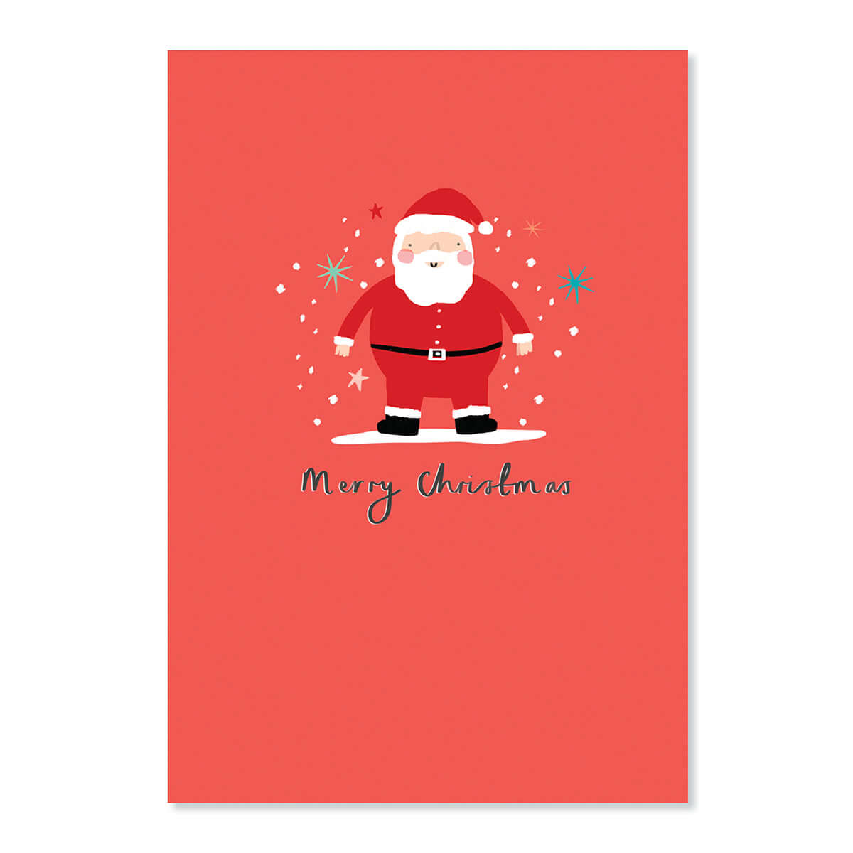 Hallmark Christmas Card - Enjoy Every Minute, featuring a smiling Santa Claus illustration on a bright red background with snowflakes.