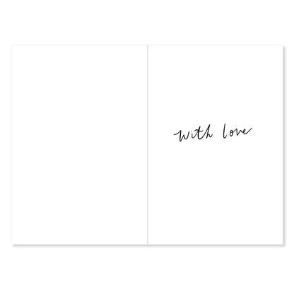 Hallmark Christmas Card - Warmest Wishes, inside view featuring handwritten message 'With Love' on blank background.