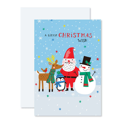 Creative Publishing by Hallmark Christmas Card - Santa Claus & Friends featuring Santa, reindeer, penguin, and snowman in snowy scene.
