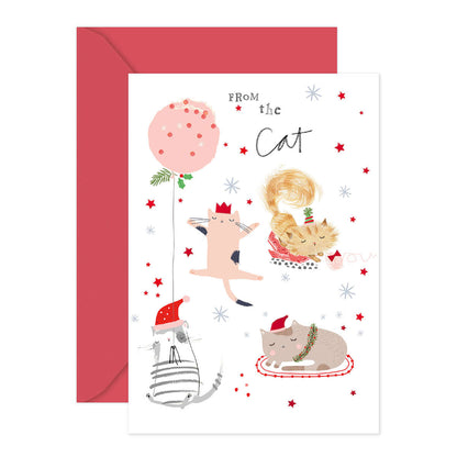 Hallmark Christmas Card - From the Cat featuring playful cat illustrations and red foil highlights, with matching red envelope.