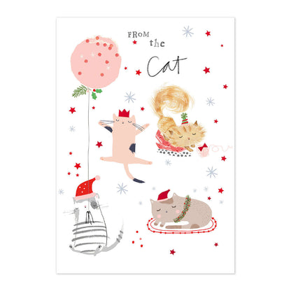 Hallmark Christmas Card - From the Cat featuring adorable Christmas cats, red foil accents, and festive design elements.