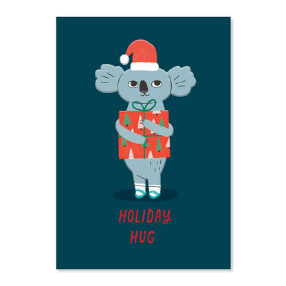 Hallmark Christmas Card - Koala Hug with illustration of a koala in a Santa hat hugging a gift and festive text.