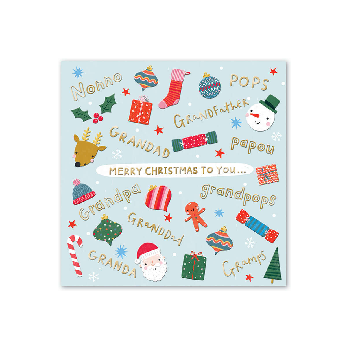 Hallmark Christmas Card For Grandfather - Loved So Very Much, festive design with illustrations and gold foil accents, flat lay