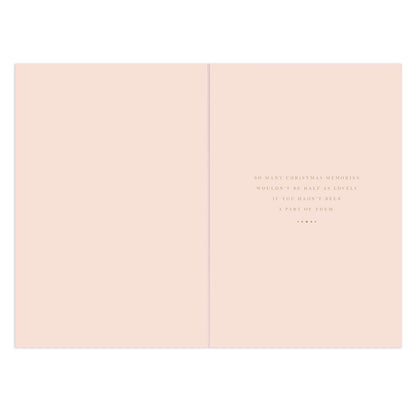 Hallmark Christmas Card - Daughter and Family, inside view with heartfelt message on soft pink background.