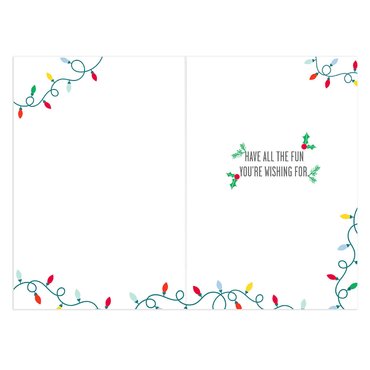 Hallmark Christmas Card - Sister & Brother-in-Law inner design featuring Christmas lights and message, flat lay view.