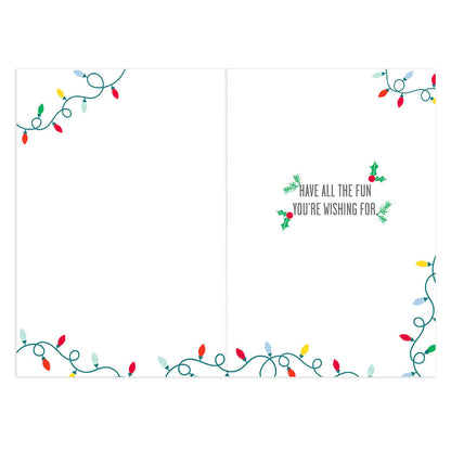 Hallmark Christmas Card - Sister & Partner inside design featuring festive Christmas lights, white space and a cheerful printed message.