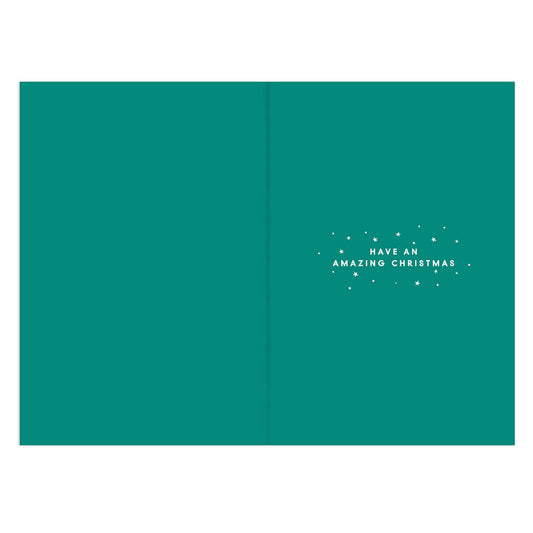 Hallmark Christmas Card - Son interior design featuring the message ‘Have an amazing Christmas’ in gold print on teal background.
