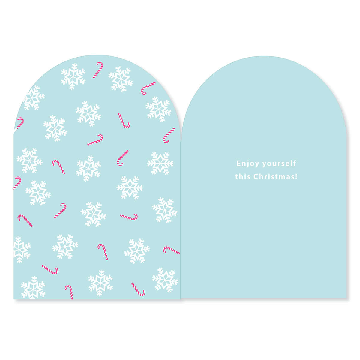 Hallmark Christmas card for sister - Super Star! features a pastel blue inside with snowflakes and candy canes, greeting message inside.