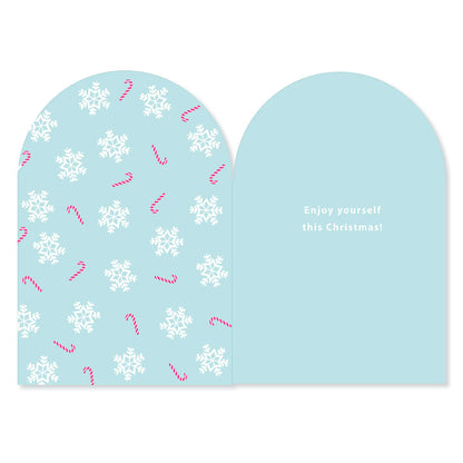 Hallmark Christmas card for sister - Super Star! features a pastel blue inside with snowflakes and candy canes, greeting message inside.
