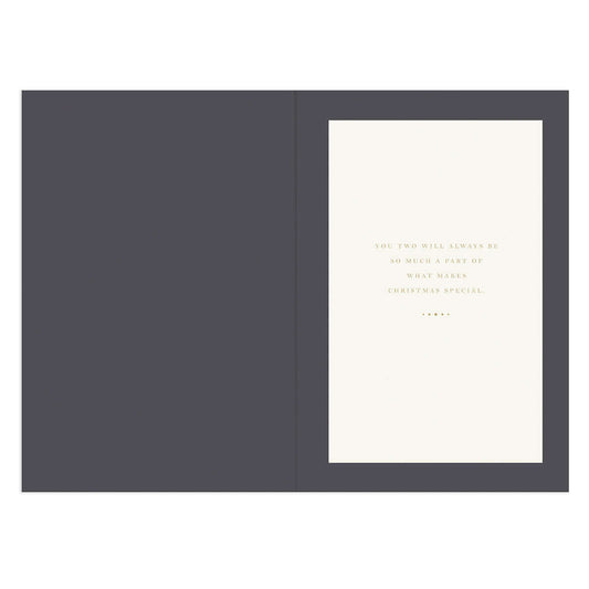 Hallmark Christmas Card - Aunty & Uncle, inside view, featuring a heartfelt message with gold lettering on cream background.