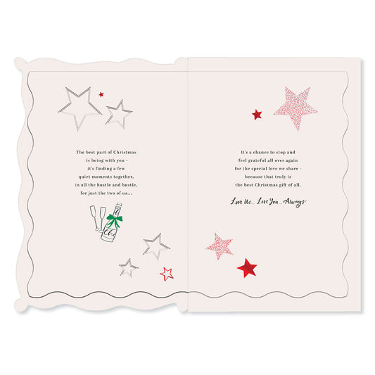 Hallmark Christmas card For One I Love - Special Love, open display with star illustrations and heartfelt message.