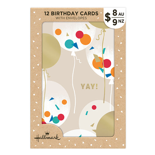 Hallmark Multipack of 12 Birthday Cards - 4 designs, Party Icons